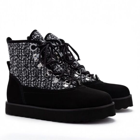 Larroude Vail Winter Boot In Black Tweed and Suede Water‎ Resistant 8.5 - Picture 1 of 14